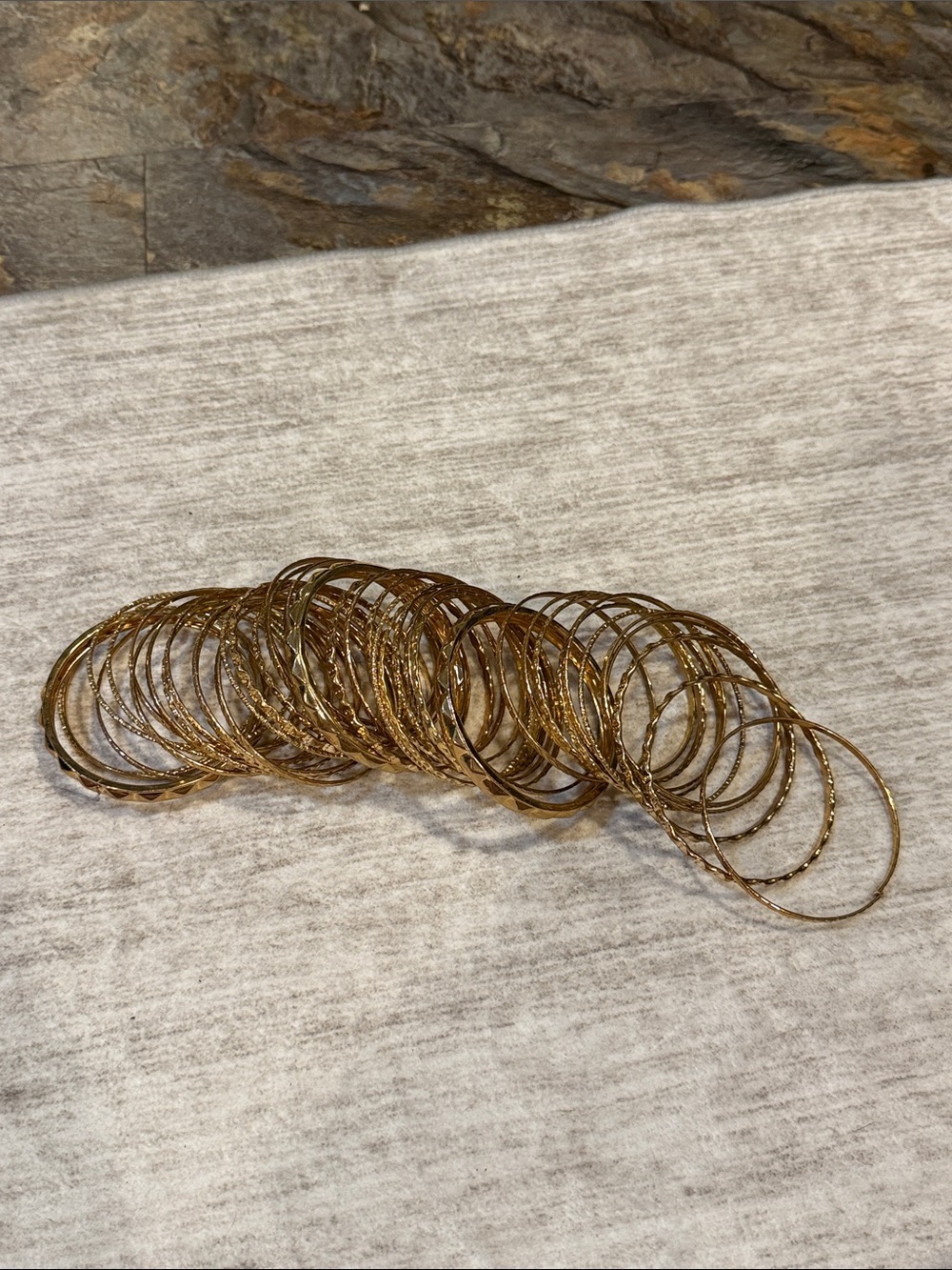 Gold Tone Textured Bangle Bracelet Set - Women Jewelry